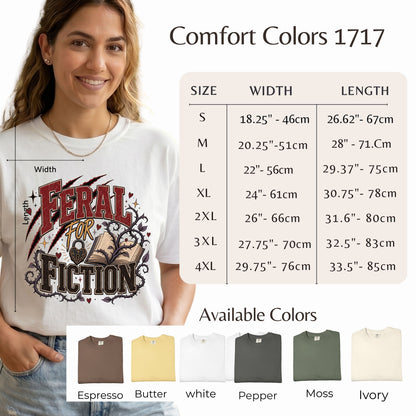 Feral for Fiction Shirt, Funny Book Lover T-Shirt, Romance Reader Tee, Bookish Graphic Shirt