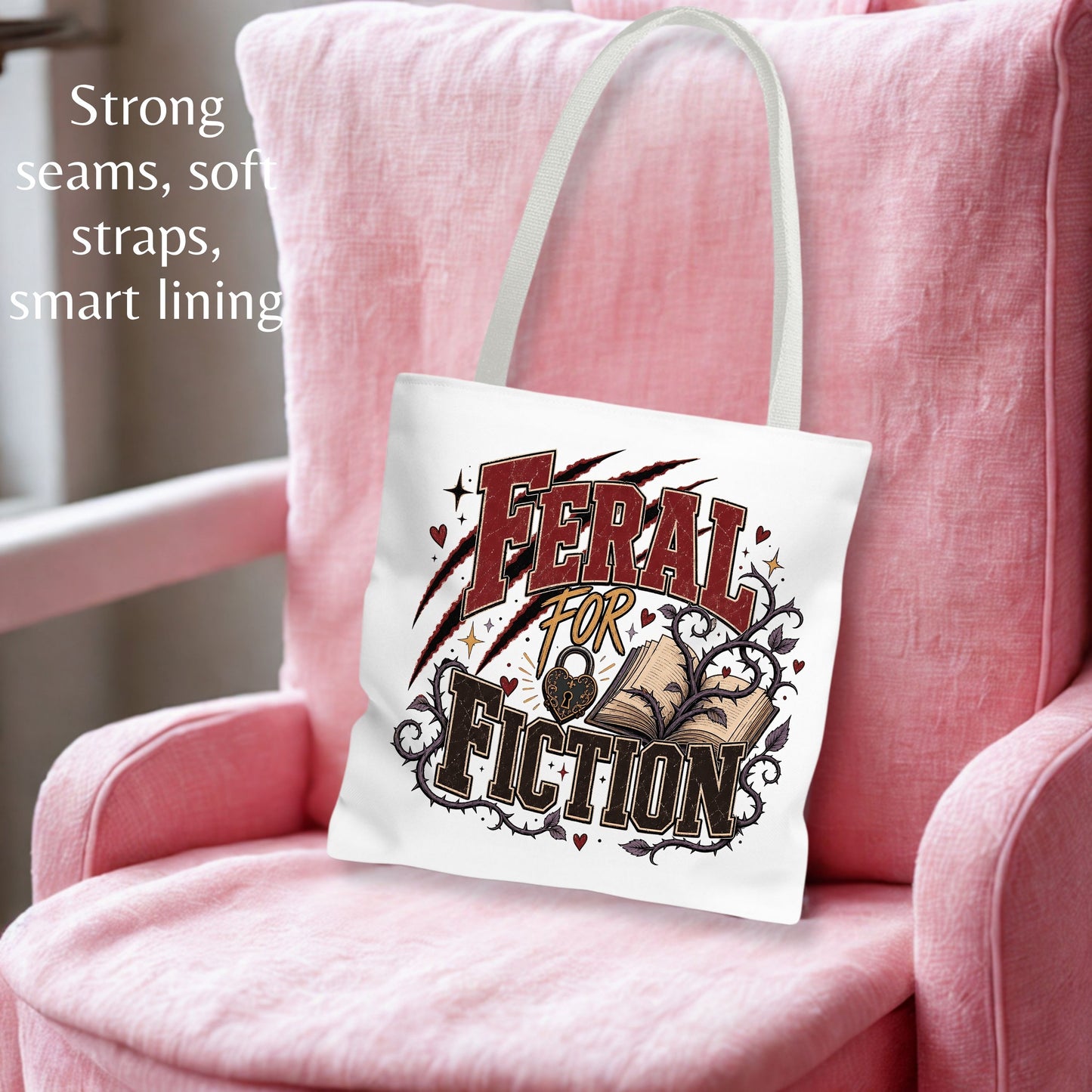 Feral for Fiction Tote Bag, Funny Book Lover Bag, Romance Reader Tote, Bookish Gift for Readers