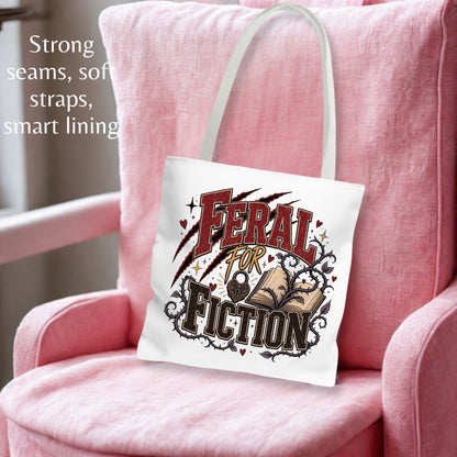Feral for Fiction Tote Bag, Funny Book Lover Bag, Romance Reader Tote, Bookish Gift for Readers