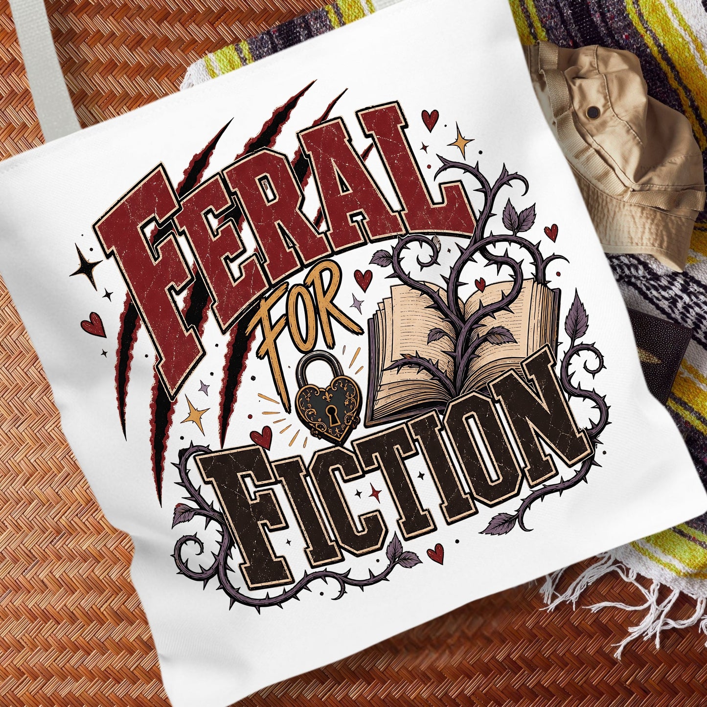 Feral for Fiction Tote Bag, Funny Book Lover Bag, Romance Reader Tote, Bookish Gift for Readers