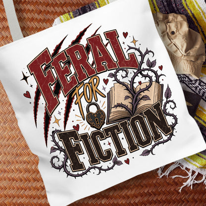 Feral for Fiction Tote Bag, Funny Book Lover Bag, Romance Reader Tote, Bookish Gift for Readers