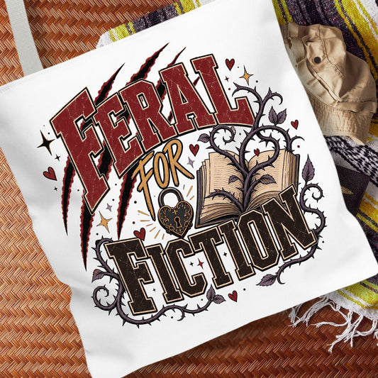 Feral for Fiction Tote Bag, Funny Book Lover Bag, Romance Reader Tote, Bookish Gift for Readers