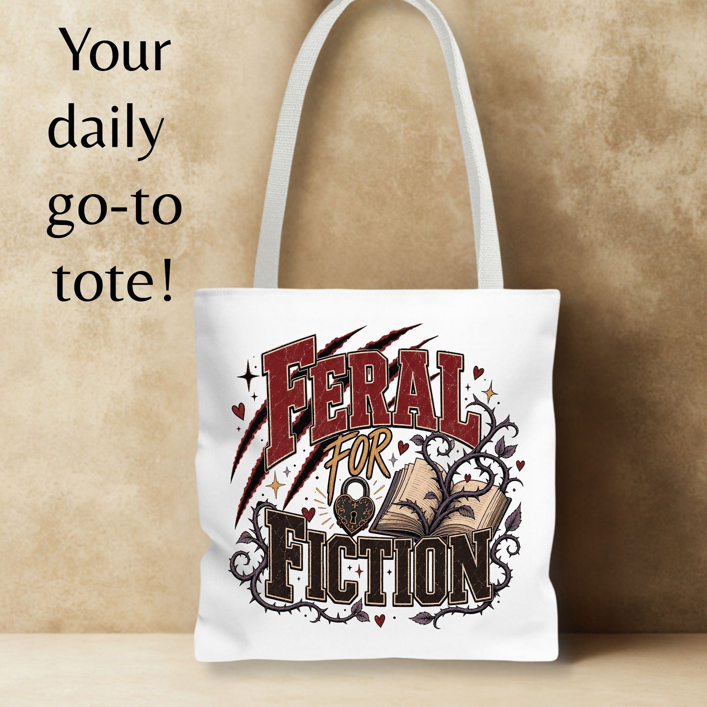 Feral for Fiction Tote Bag, Funny Book Lover Bag, Romance Reader Tote, Bookish Gift for Readers