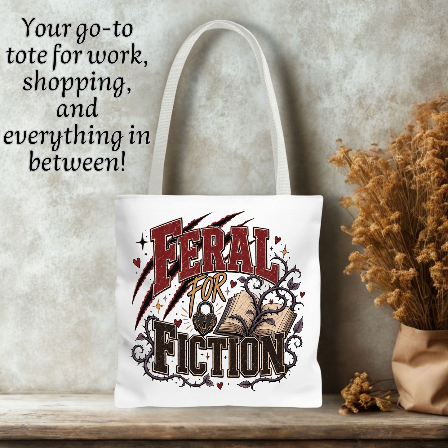 Feral for Fiction Tote Bag, Funny Book Lover Bag, Romance Reader Tote, Bookish Gift for Readers