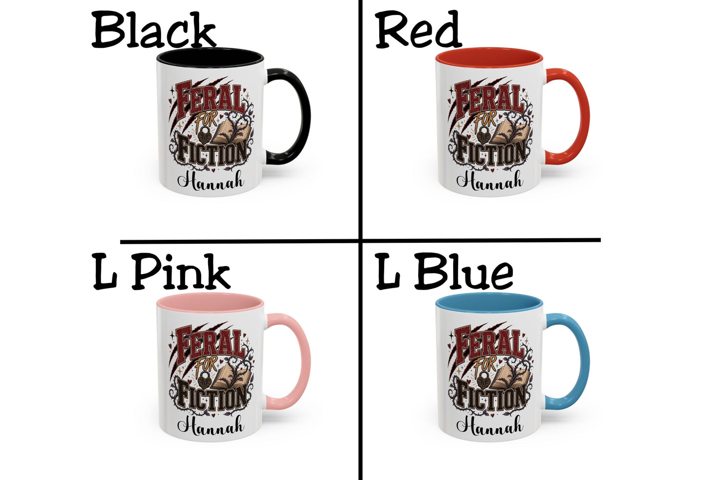 Personalized Feral for Fiction Mug, Funny Book Lover Mug, Custom Romance Reader Gift, Bookish Coffee Mug