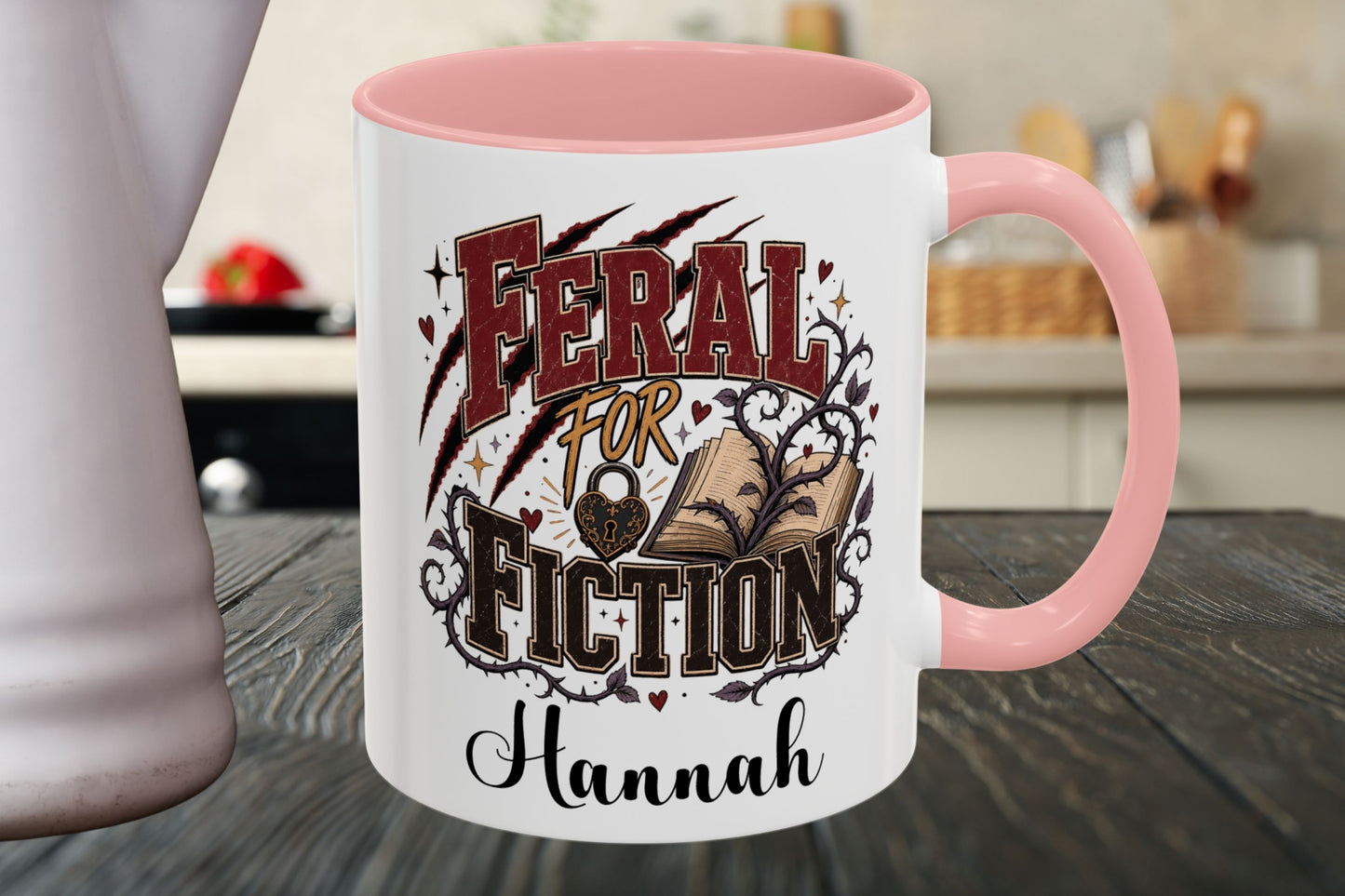 Personalized Feral for Fiction Mug, Funny Book Lover Mug, Custom Romance Reader Gift, Bookish Coffee Mug
