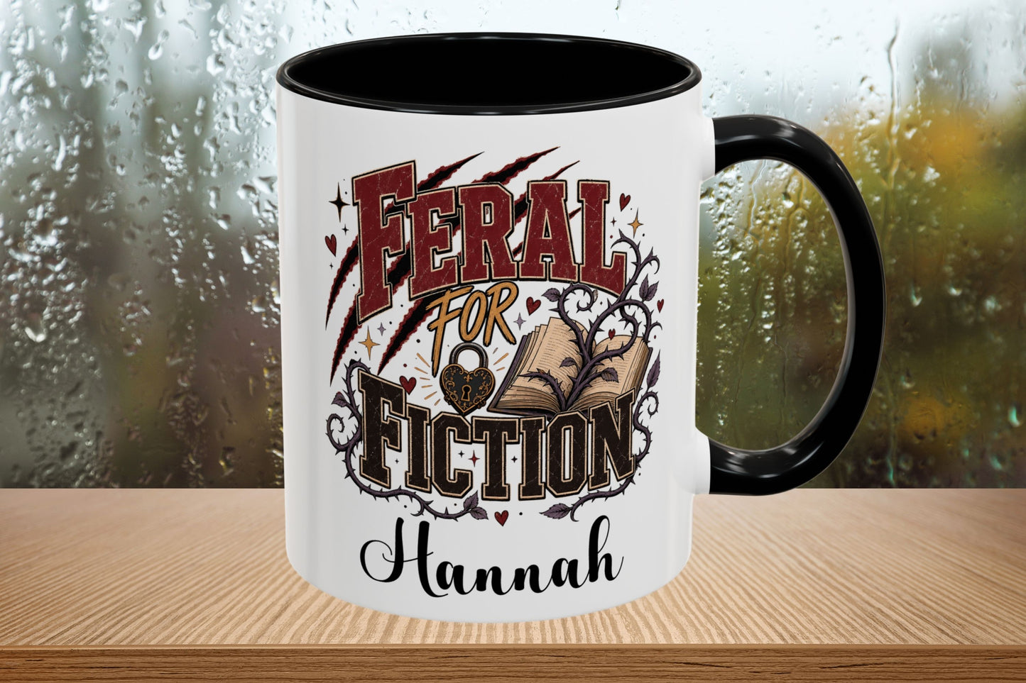 Personalized Feral for Fiction Mug, Funny Book Lover Mug, Custom Romance Reader Gift, Bookish Coffee Mug