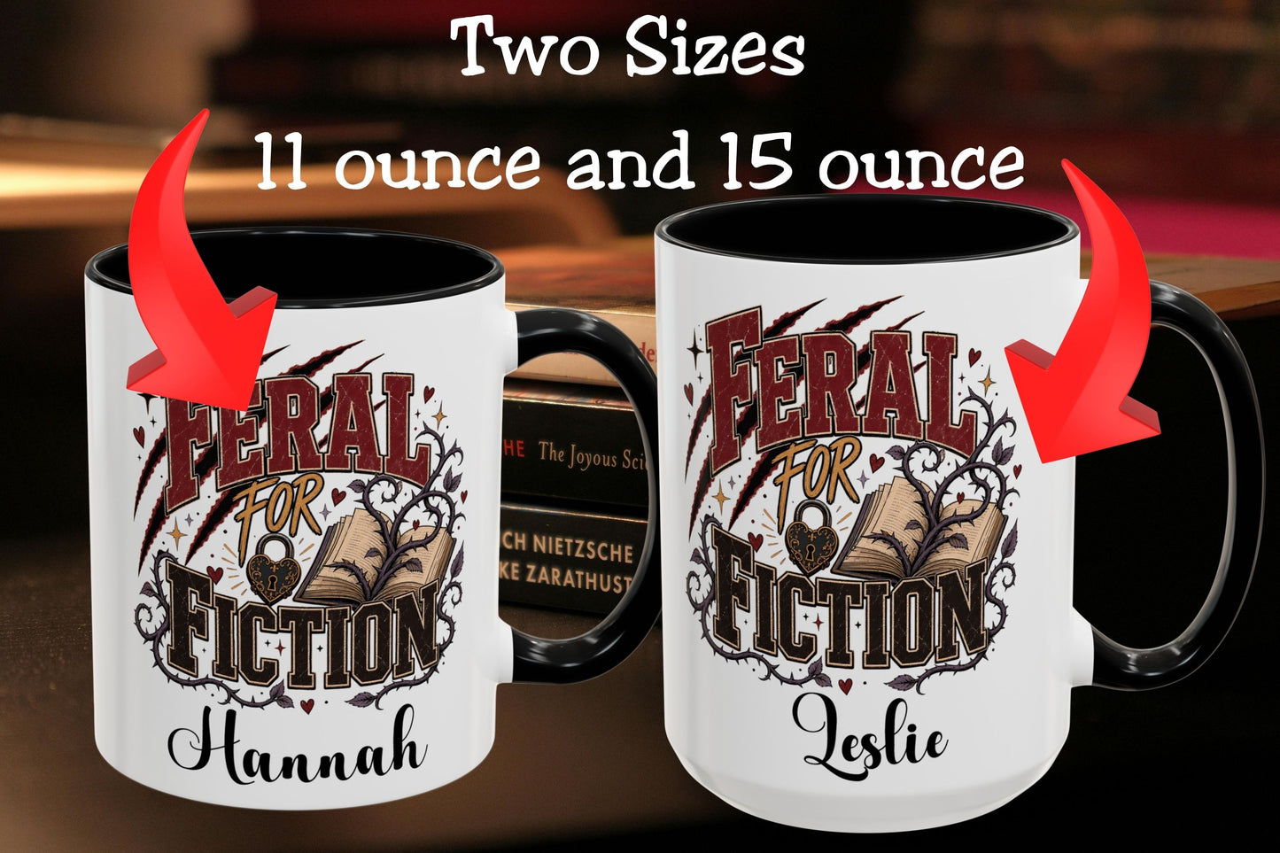 Personalized Feral for Fiction Mug, Funny Book Lover Mug, Custom Romance Reader Gift, Bookish Coffee Mug