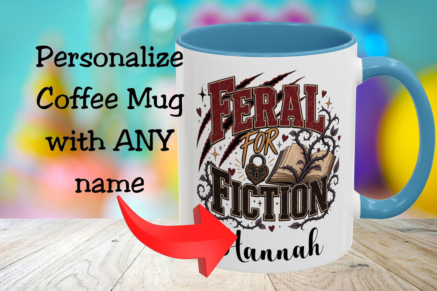 Personalized Feral for Fiction Mug, Funny Book Lover Mug, Custom Romance Reader Gift, Bookish Coffee Mug