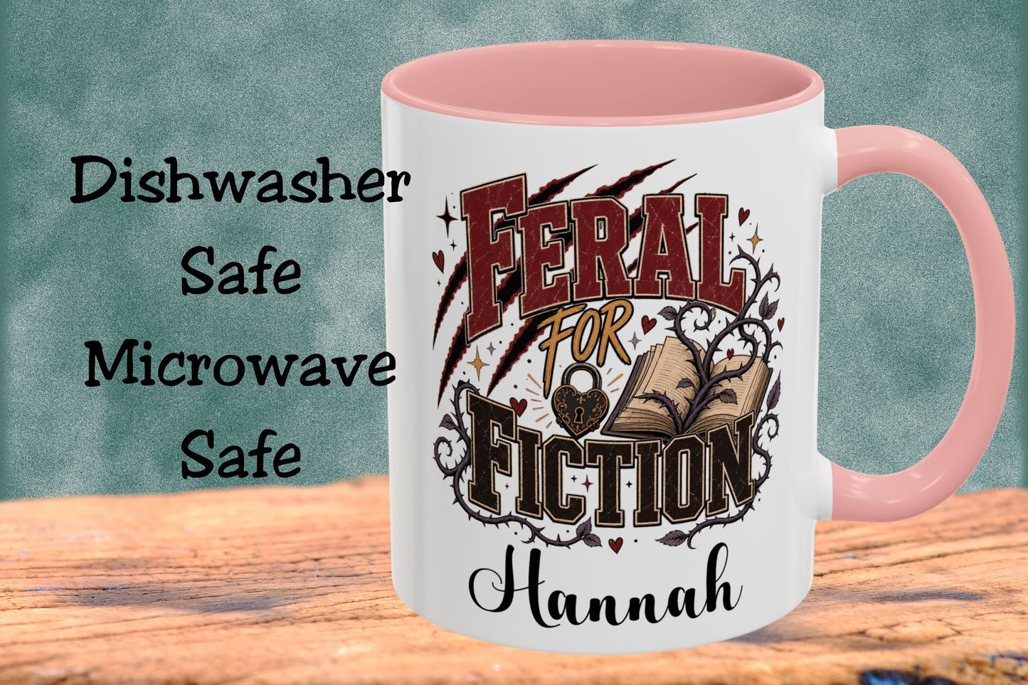 Personalized Feral for Fiction Mug, Funny Book Lover Mug, Custom Romance Reader Gift, Bookish Coffee Mug