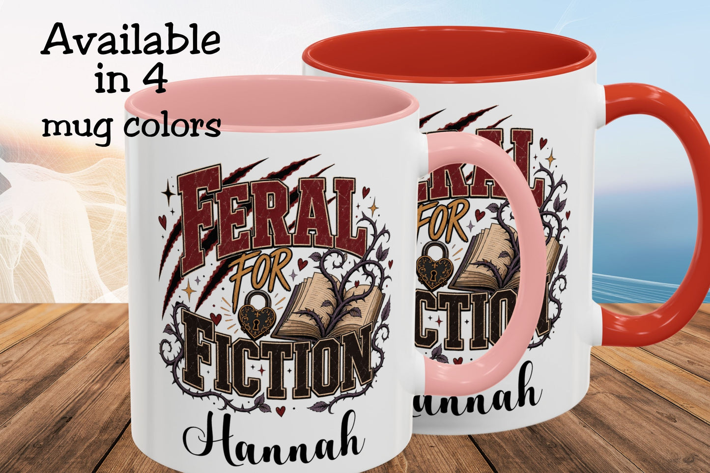 Personalized Feral for Fiction Mug, Funny Book Lover Mug, Custom Romance Reader Gift, Bookish Coffee Mug