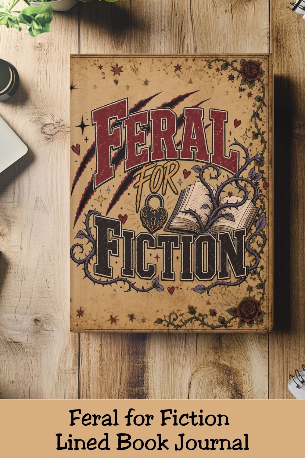 Feral for Fiction Journal, Book Lover Notebook, Romance Reader Journal, Dark Bookish Writing Journal, Literary Gift