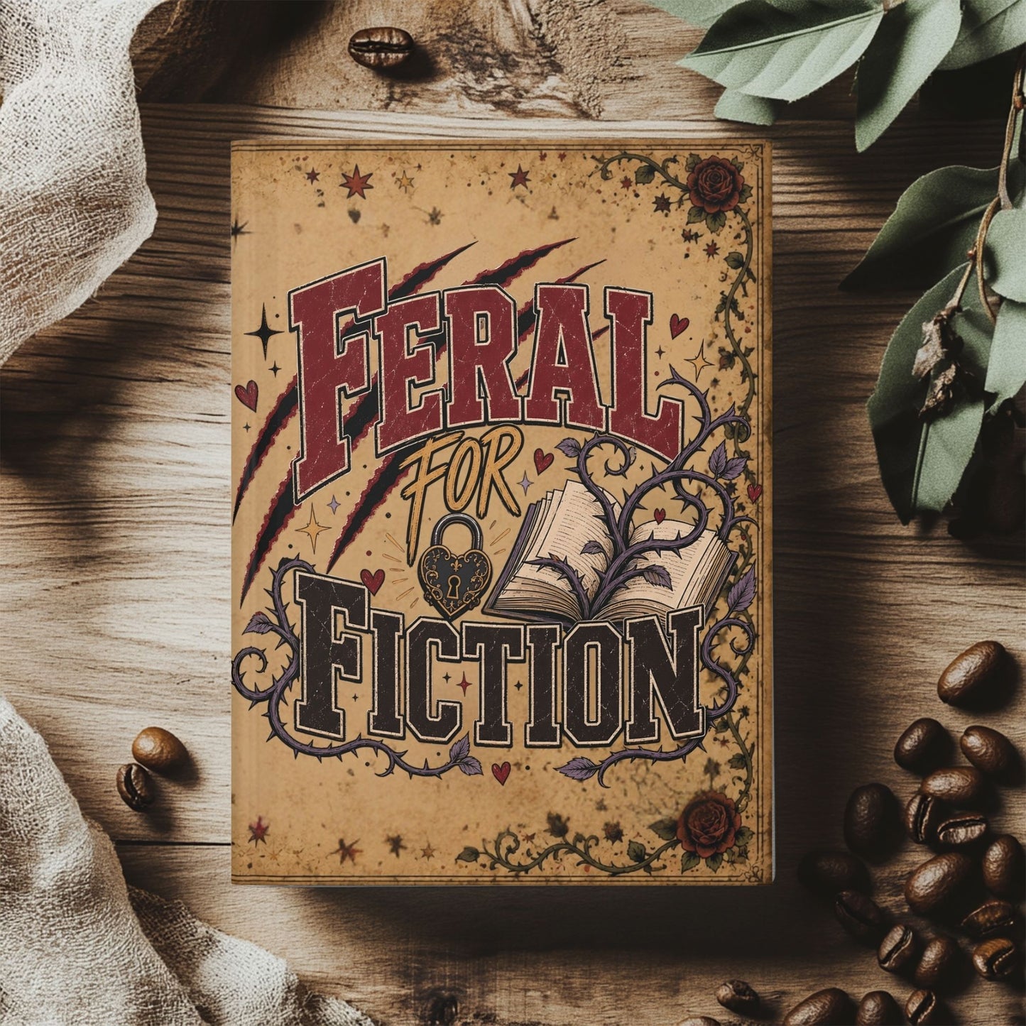 Feral for Fiction Journal, Book Lover Notebook, Romance Reader Journal, Dark Bookish Writing Journal, Literary Gift