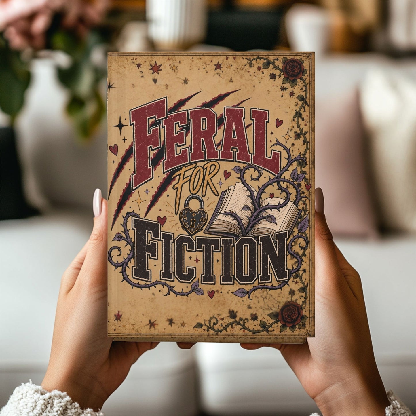 Feral for Fiction Journal, Book Lover Notebook, Romance Reader Journal, Dark Bookish Writing Journal, Literary Gift