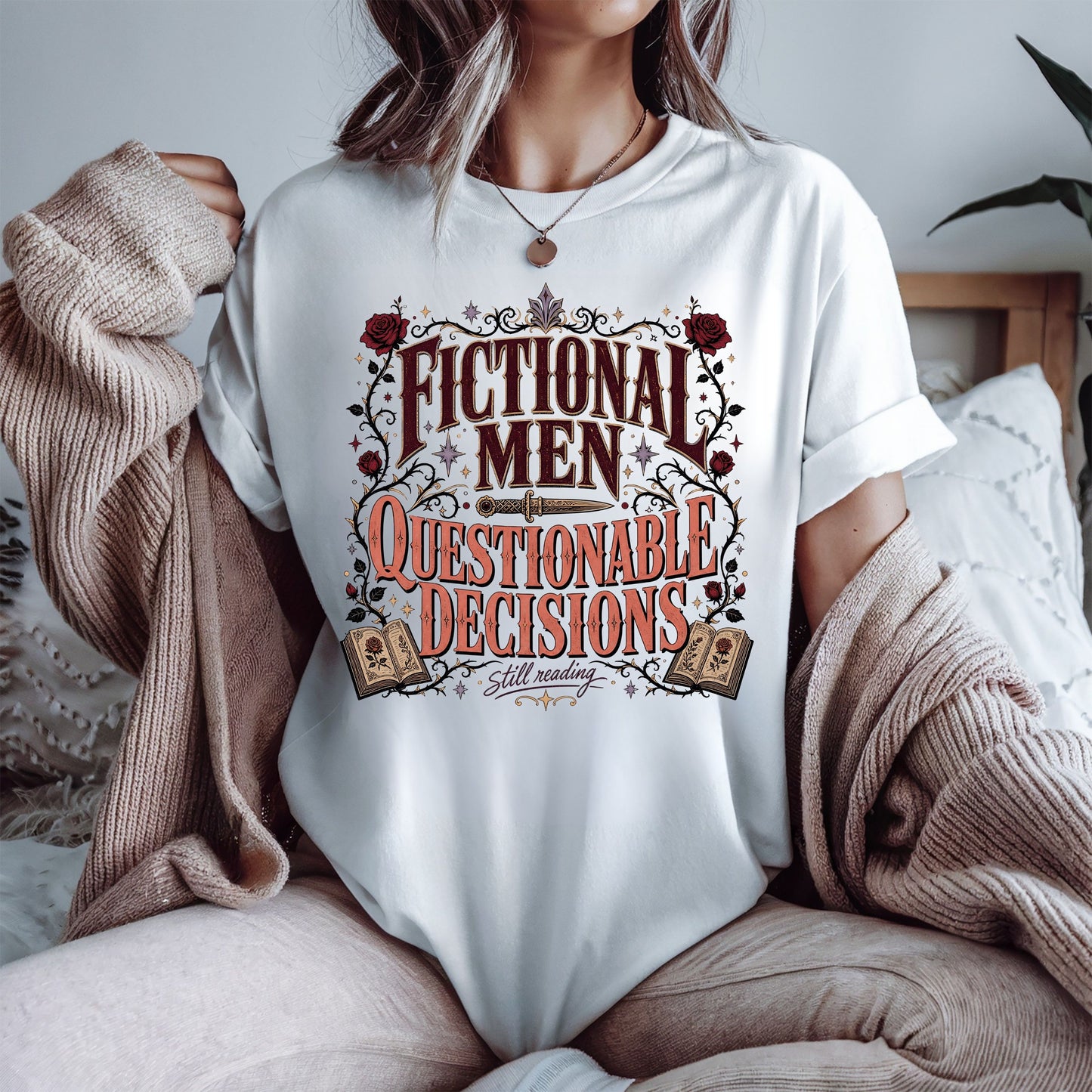 Fictional Men, Questionable Decisions Shirt, Romance Reader Shirt, Book Lover Tee, BookTok Gift