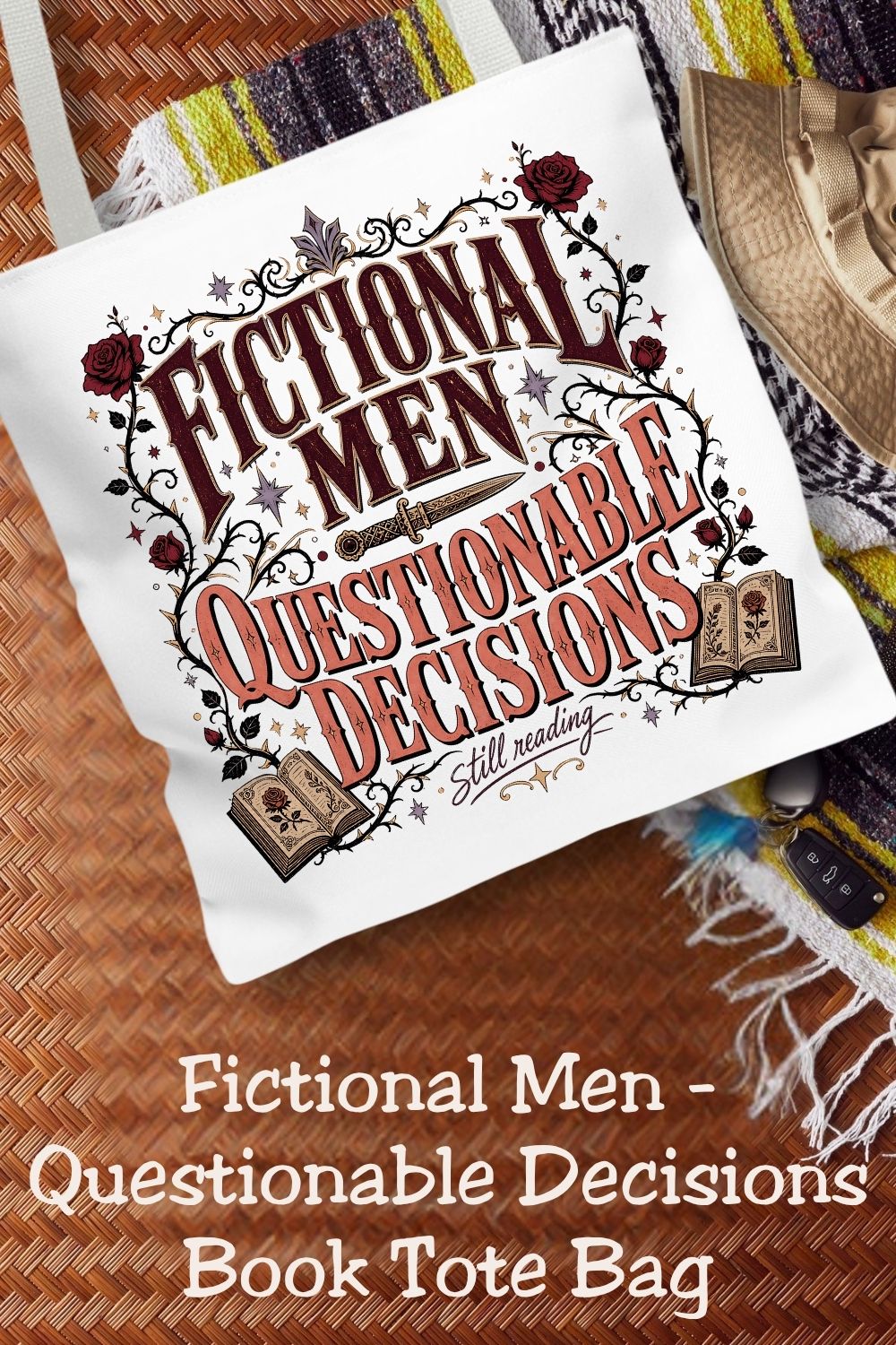Fictional Men, Questionable Decisions Tote Bag, Romance Reader Tote, Book Lover Bag, BookTok Gift