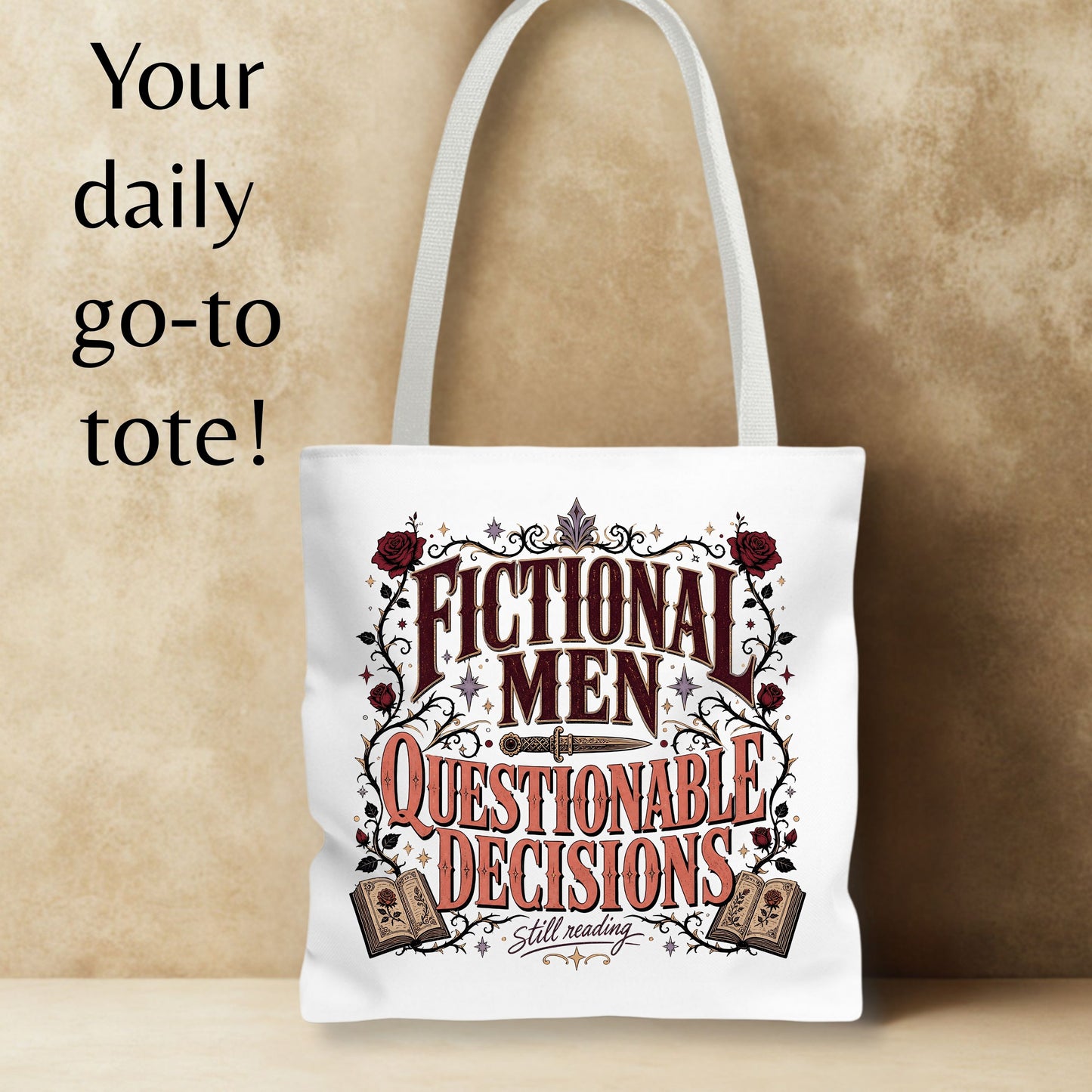 Fictional Men, Questionable Decisions Tote Bag, Romance Reader Tote, Book Lover Bag, BookTok Gift