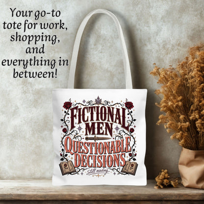 Fictional Men, Questionable Decisions Tote Bag, Romance Reader Tote, Book Lover Bag, BookTok Gift