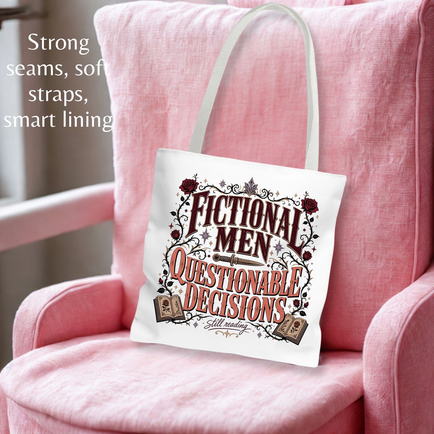 Fictional Men, Questionable Decisions Tote Bag, Romance Reader Tote, Book Lover Bag, BookTok Gift