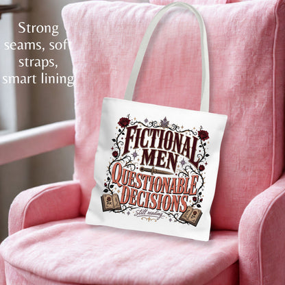 Fictional Men, Questionable Decisions Tote Bag, Romance Reader Tote, Book Lover Bag, BookTok Gift