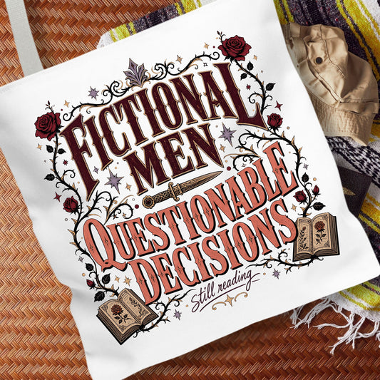 Fictional Men, Questionable Decisions Tote Bag, Romance Reader Tote, Book Lover Bag, BookTok Gift