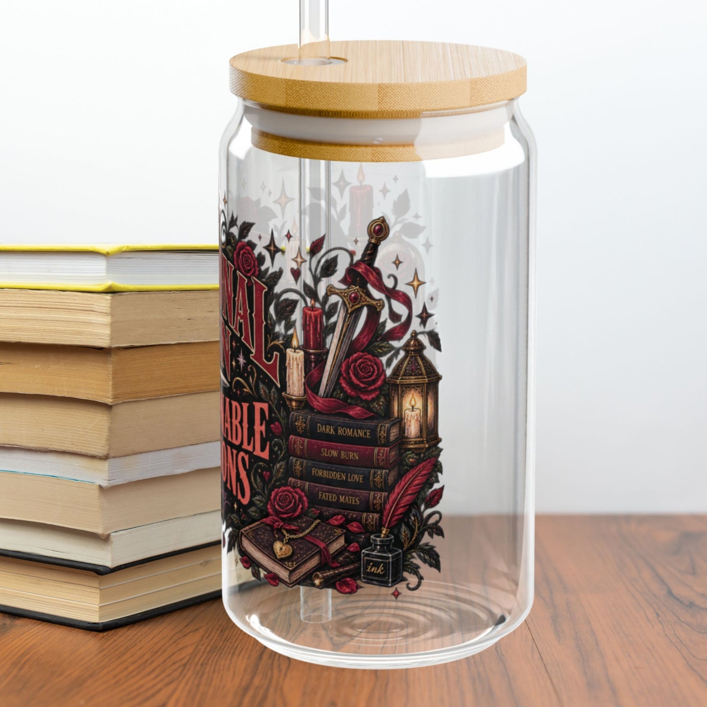 Fictional Men, Questionable Decisions Glass Cup, Romance Reader Cup, Book Lover Iced Coffee Glass, BookTok Gift