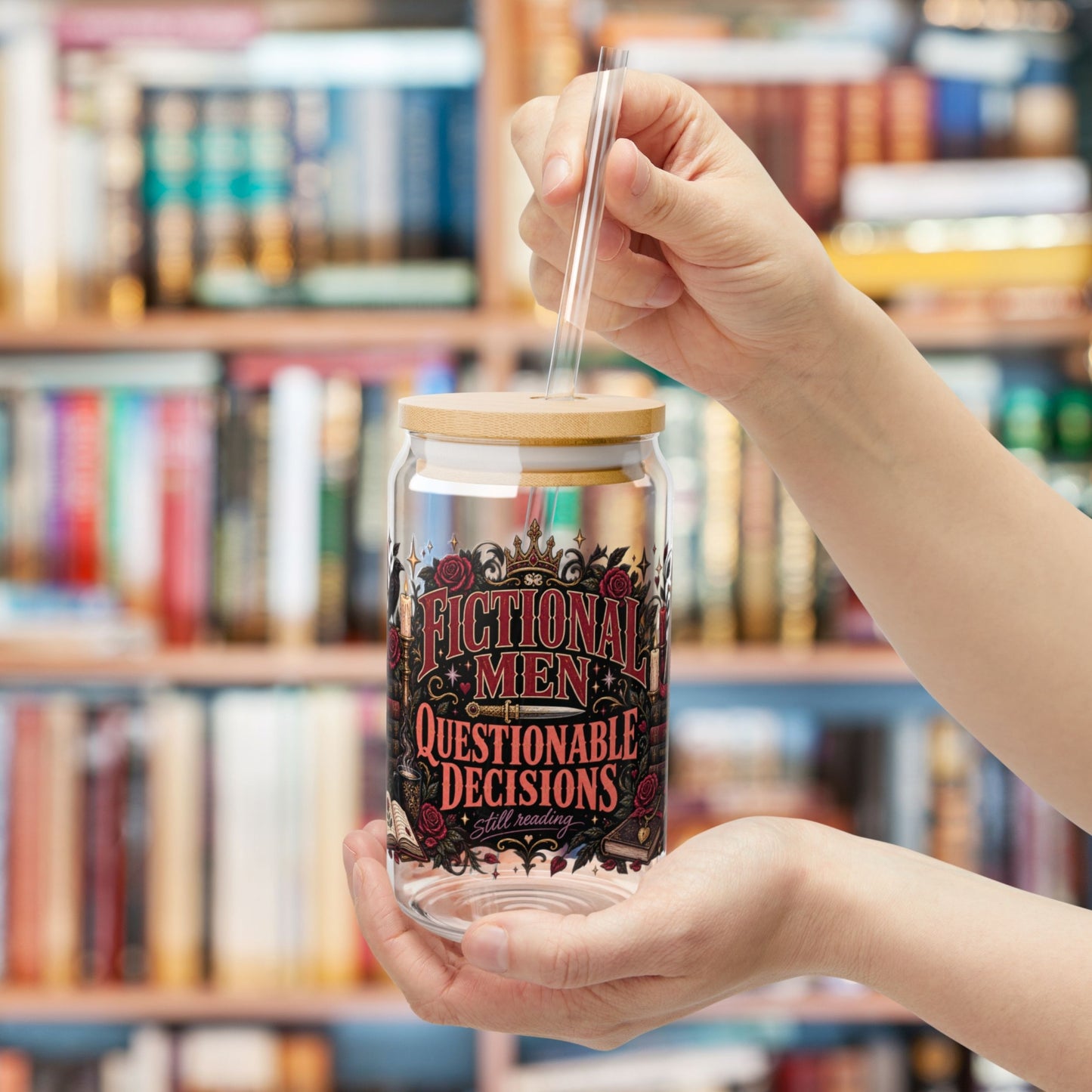 Fictional Men, Questionable Decisions Glass Cup, Romance Reader Cup, Book Lover Iced Coffee Glass, BookTok Gift