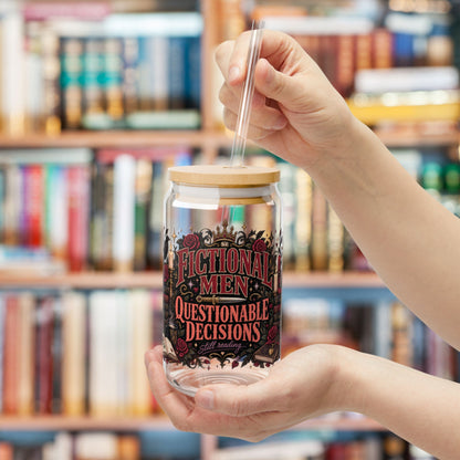 Fictional Men, Questionable Decisions Glass Cup, Romance Reader Cup, Book Lover Iced Coffee Glass, BookTok Gift
