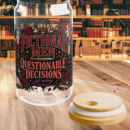Fictional Men, Questionable Decisions Glass Cup, Romance Reader Cup, Book Lover Iced Coffee Glass, BookTok Gift