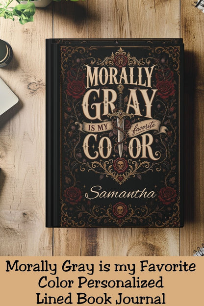 Write down every book review, favorite quote, fictional crush, and questionable reading decision in the Personalized Morally Gray Is My Favorite Color Journal. 🌹📖 Featuring a dark gothic cover with red roses, an ornate dagger, skull details, antique gold accents, and your chosen name, this journal is perfect for dark romance readers, romantasy fans, book clubs, and BookTok lovers. #PersonalizedJournal #ReadingJournal #DarkRomance #MorallyGray #BookLoverGift #Romantasy #BookTok #BookishJournal