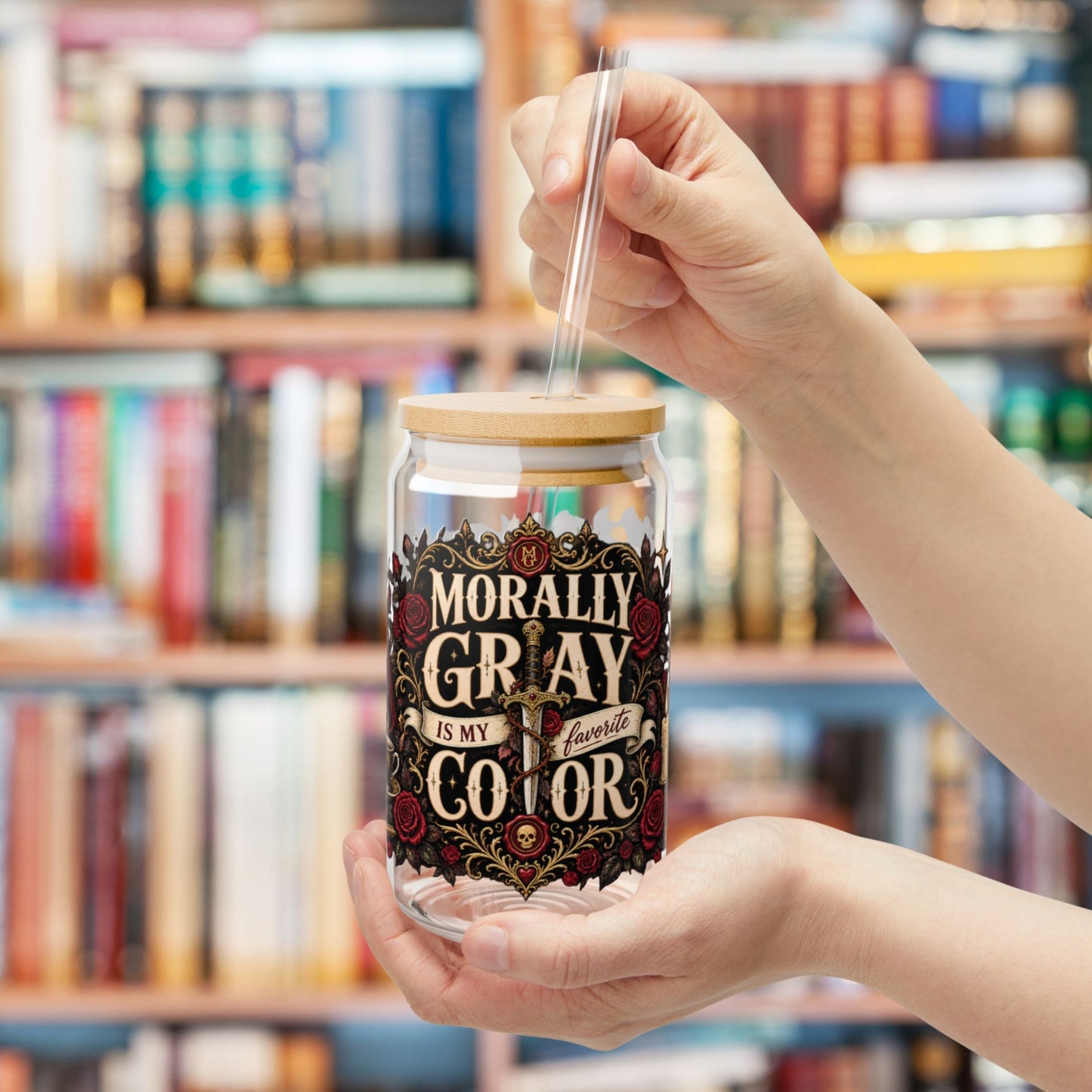 Morally Gray Is My Favorite Color 16 oz Glass Cup, Dark Romance Book Lover Libby Cup, Gothic Reader Gift