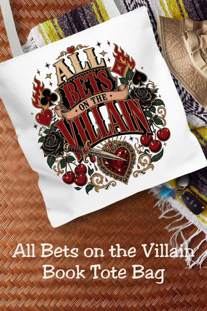 Carry your books like you already know which side you’re on. 📚♠️ The All Bets on the Villain Tote Bag features a dark vintage casino-inspired design with black roses, flames, playing card suits, cherries, a dagger, and jeweled heart. Perfect for bookstore trips, library hauls, book club, and dark romance readers who always bet on the villain. #BookLoverTote #DarkRomanceReader #AllBetsOnTheVillain #Romantasy #BookTokGift #BookishTote #VillainLover #ReaderGift