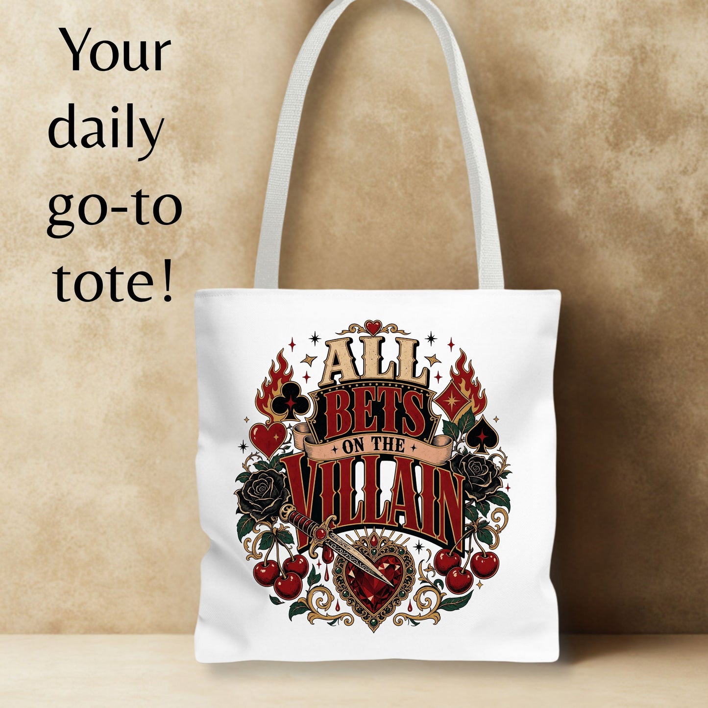 All Bets on the Villain Tote Bag, Dark Romance Book Lover Bag, Romantasy Reader Tote, BookTok Gift