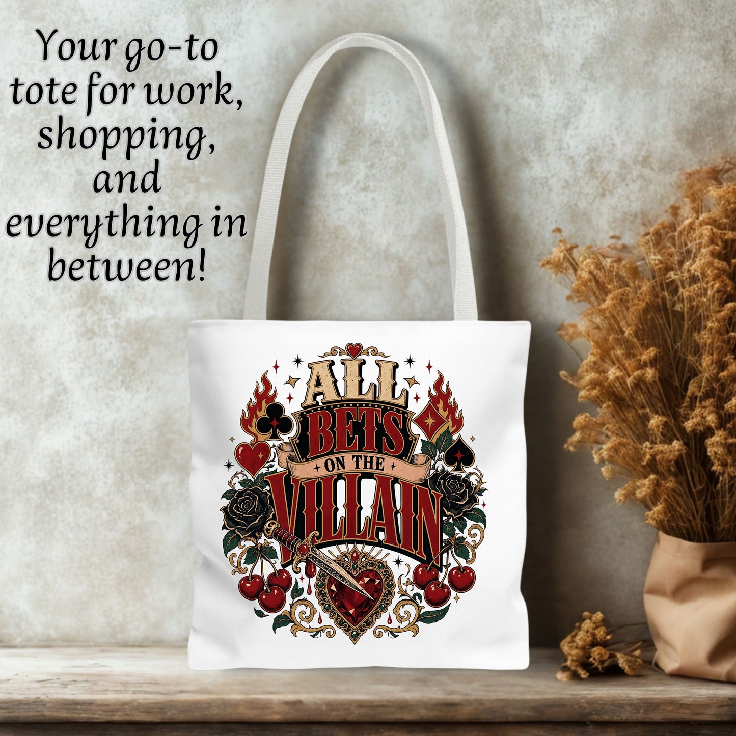 All Bets on the Villain Tote Bag, Dark Romance Book Lover Bag, Romantasy Reader Tote, BookTok Gift