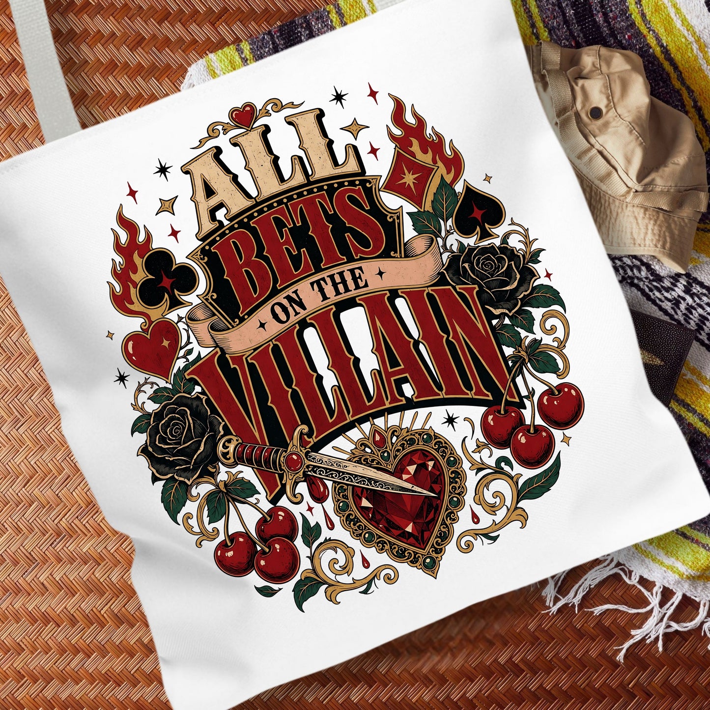 All Bets on the Villain Tote Bag, Dark Romance Book Lover Bag, Romantasy Reader Tote, BookTok Gift