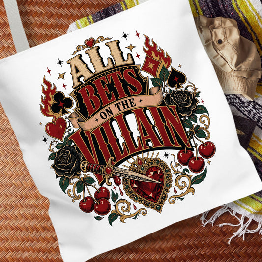 All Bets on the Villain Tote Bag, Dark Romance Book Lover Bag, Romantasy Reader Tote, BookTok Gift