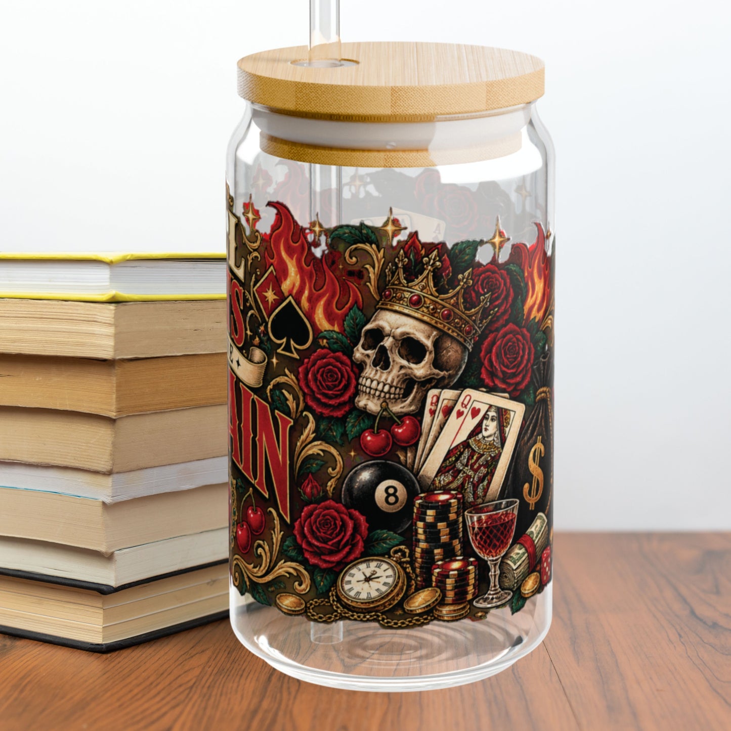All Bets on the Villain Glass Cup, Dark Romance Book Lover Cup, Villain Era 16 oz Glass Sipper, Bookish Reader Gift