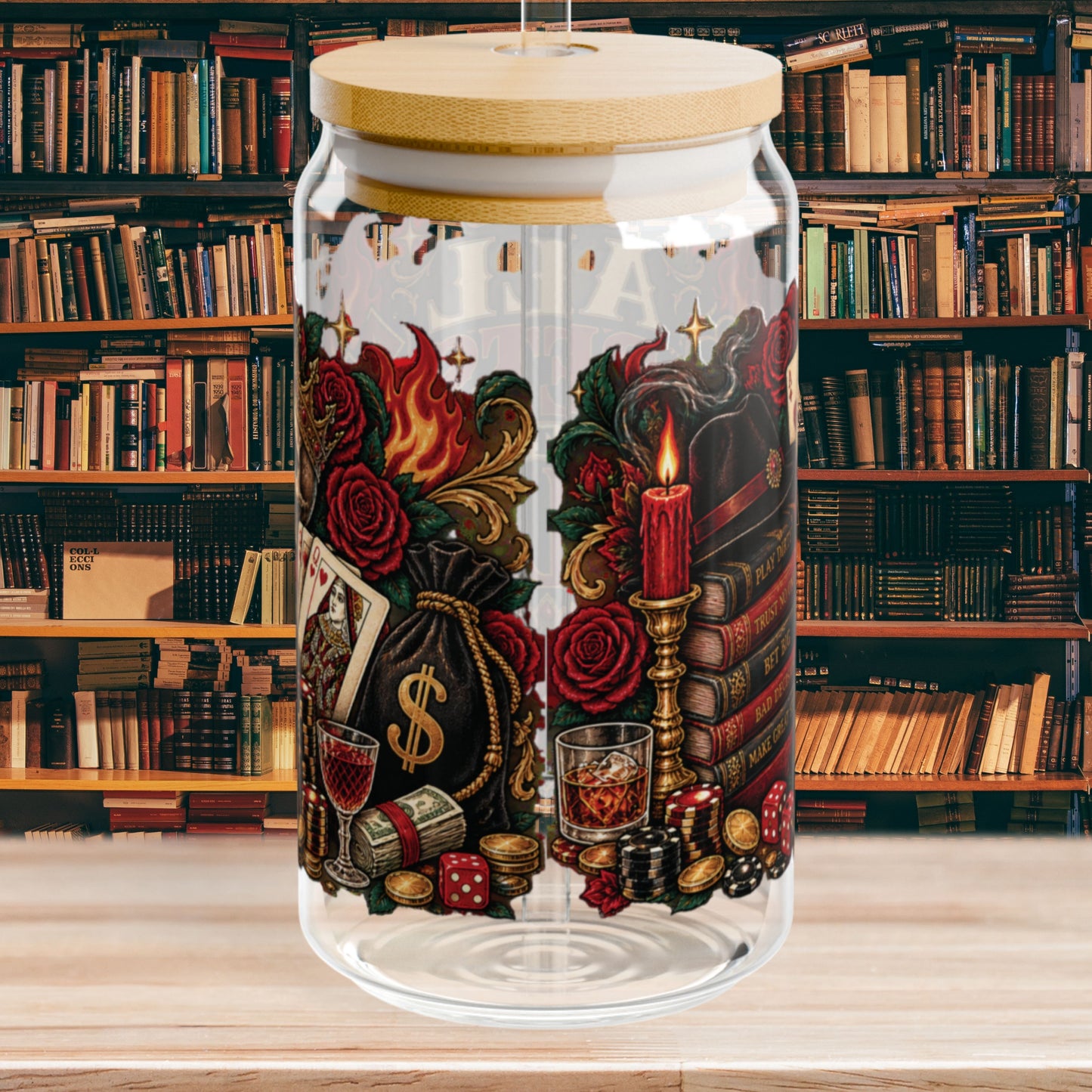 All Bets on the Villain Glass Cup, Dark Romance Book Lover Cup, Villain Era 16 oz Glass Sipper, Bookish Reader Gift
