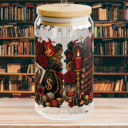 All Bets on the Villain Glass Cup, Dark Romance Book Lover Cup, Villain Era 16 oz Glass Sipper, Bookish Reader Gift