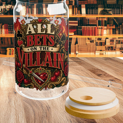All Bets on the Villain Glass Cup, Dark Romance Book Lover Cup, Villain Era 16 oz Glass Sipper, Bookish Reader Gift