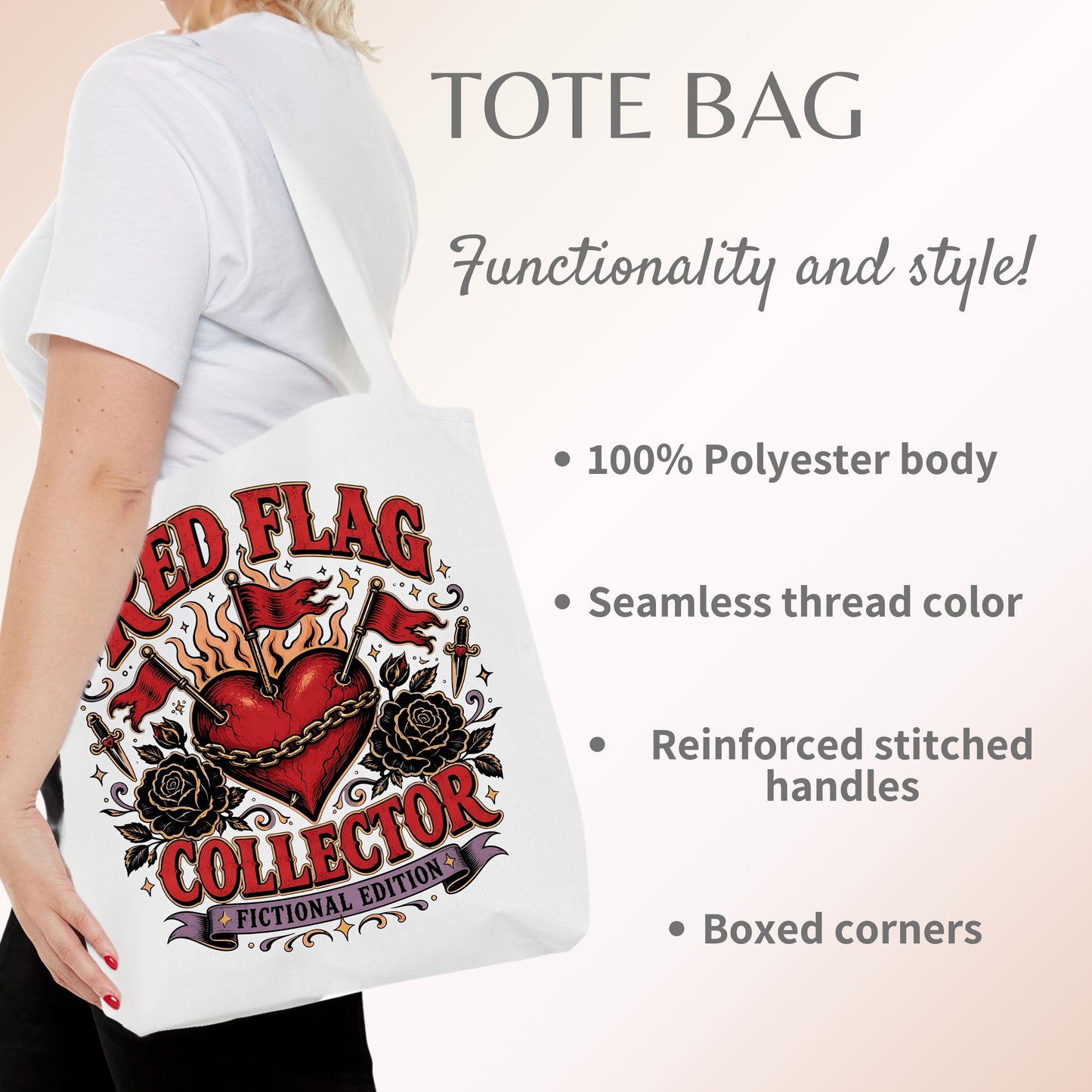 Red Flag Collector Fictional Edition Tote Bag, Dark Romance Book Lover Bag, Bookish Reader Tote