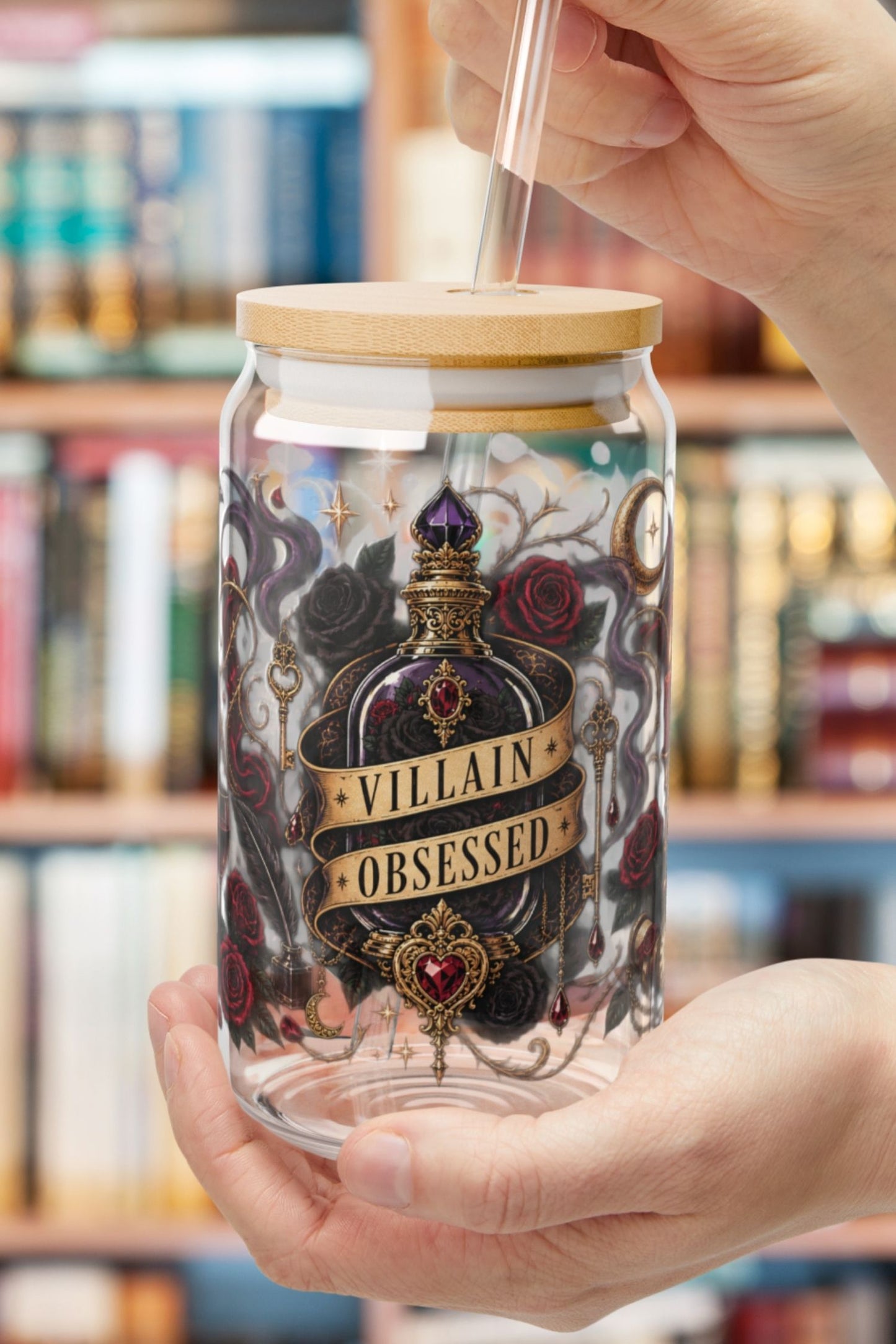 Villain Obsessed Glass Cup, 16 oz Dark Romance Book Lover Cup, Romantasy Reader Gift, BookTok Glass Can