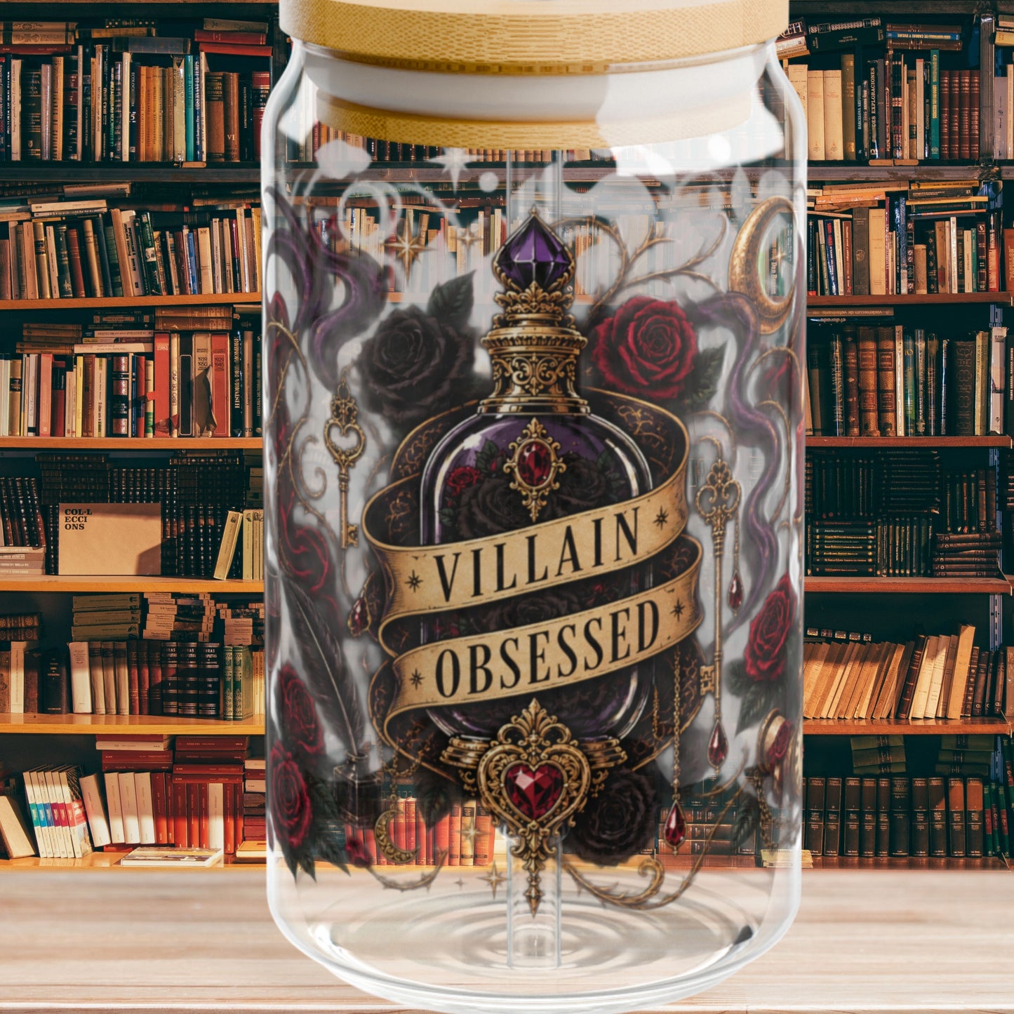 Villain Obsessed Glass Cup, 16 oz Dark Romance Book Lover Cup, Romantasy Reader Gift, BookTok Glass Can