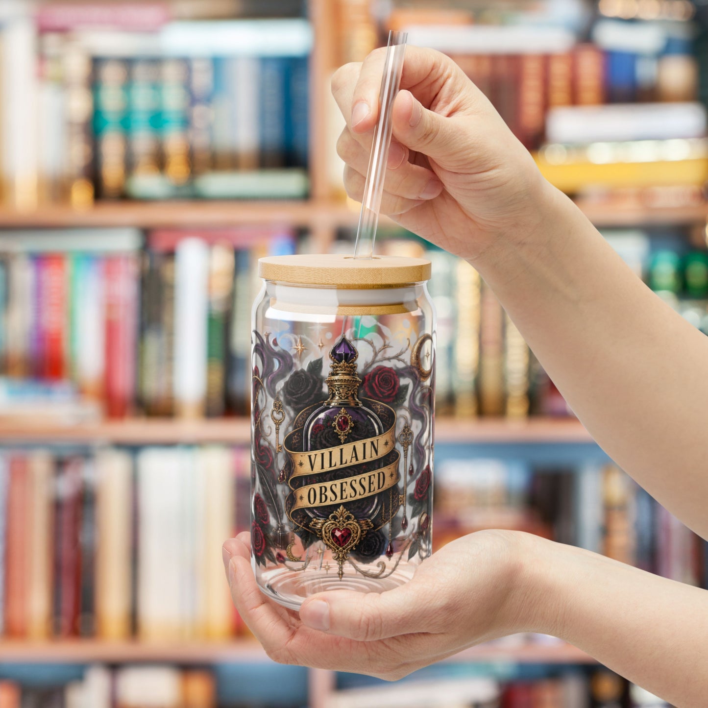 Villain Obsessed Glass Cup, 16 oz Dark Romance Book Lover Cup, Romantasy Reader Gift, BookTok Glass Can