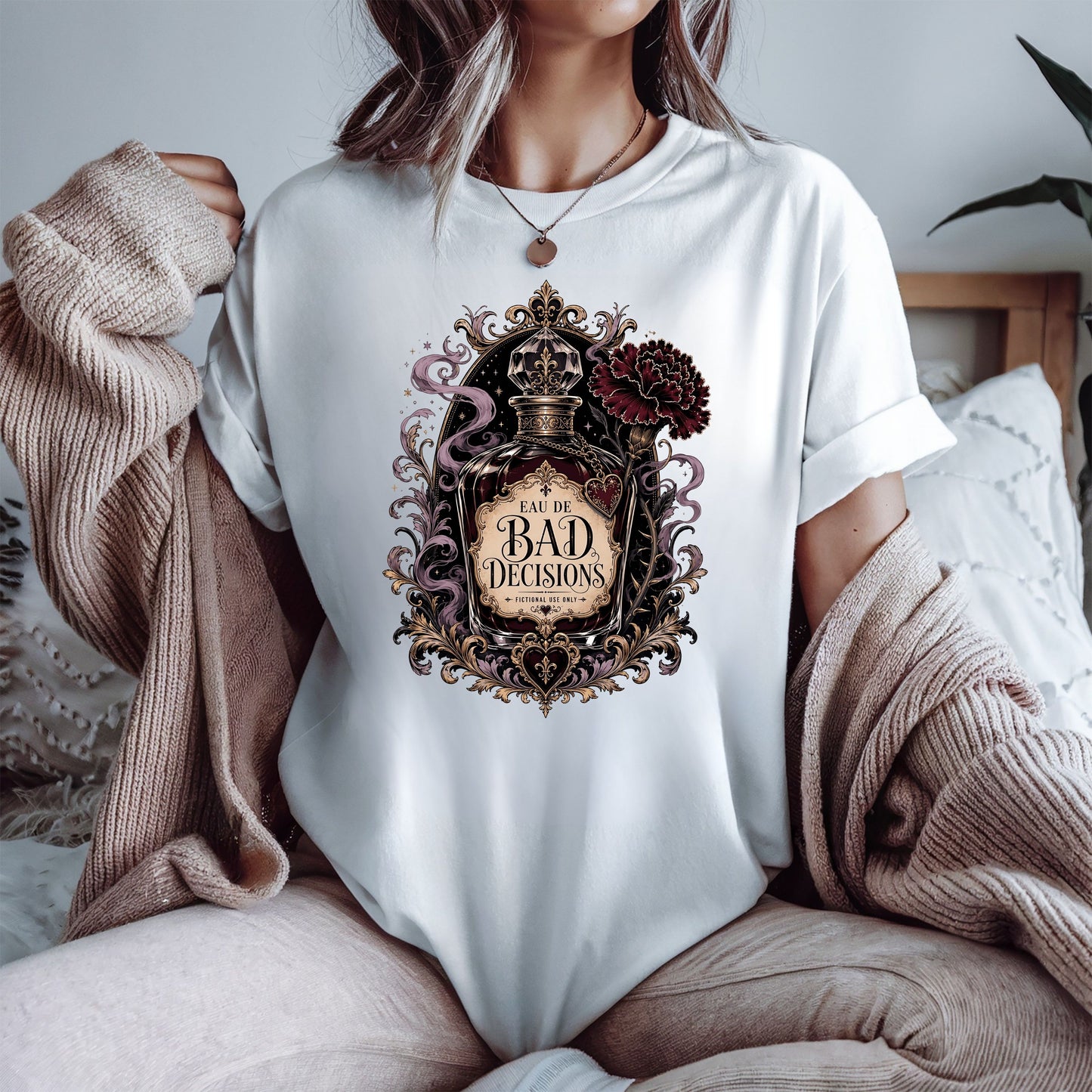 Bad Decisions Fictional Use Only Shirt, Dark Romance Reader Tee, Book Lover Graphic Shirt, Romantasy BookTok Gift