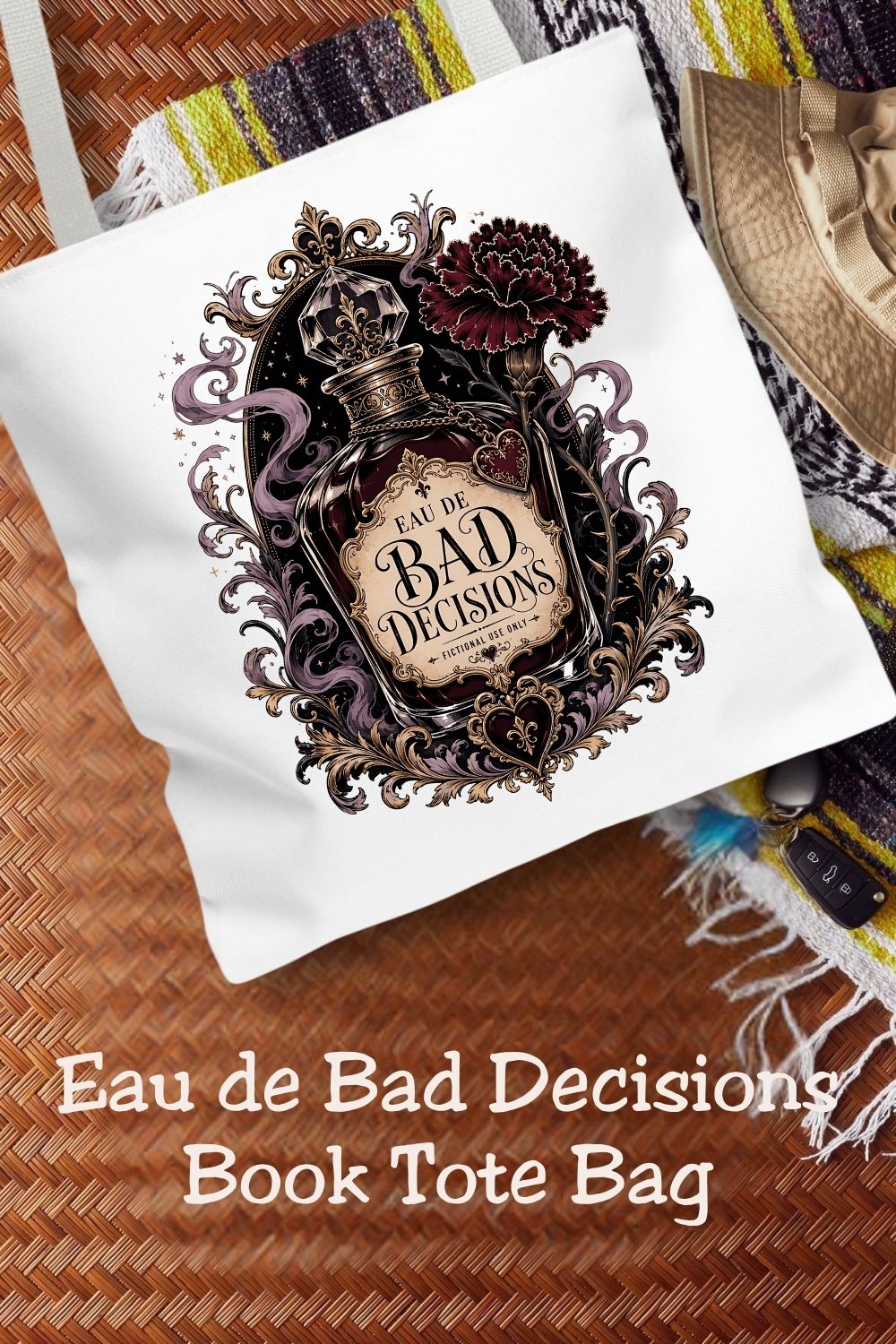Bad Decisions Fictional Use Only Tote Bag, Dark Romance Book Lover Tote, Romantasy Reader Bag, BookTok Gift