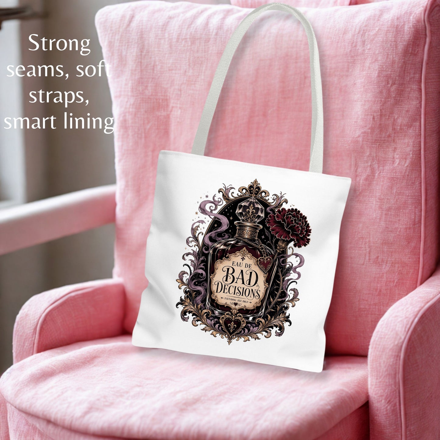 Bad Decisions Fictional Use Only Tote Bag, Dark Romance Book Lover Tote, Romantasy Reader Bag, BookTok Gift