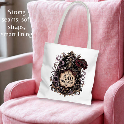 Bad Decisions Fictional Use Only Tote Bag, Dark Romance Book Lover Tote, Romantasy Reader Bag, BookTok Gift