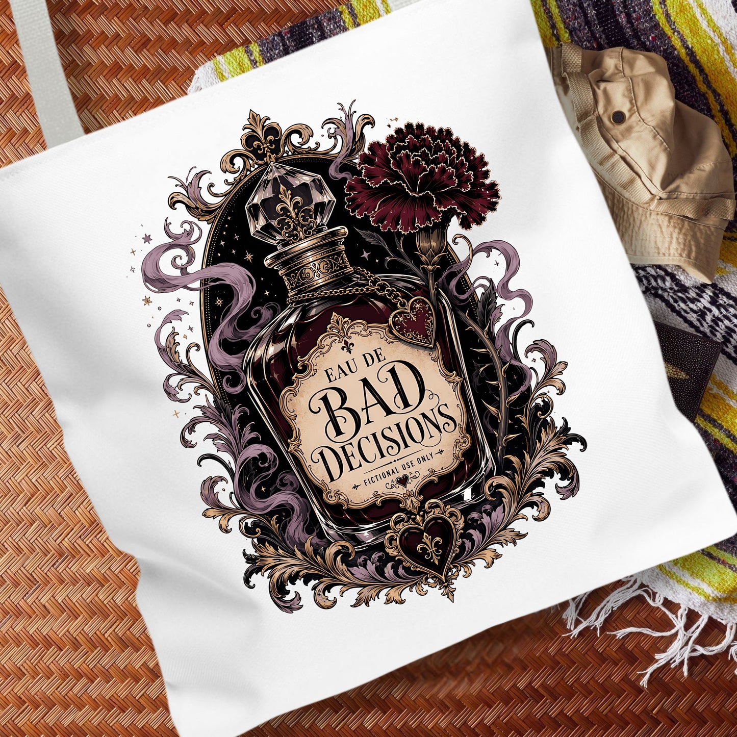 Bad Decisions Fictional Use Only Tote Bag, Dark Romance Book Lover Tote, Romantasy Reader Bag, BookTok Gift