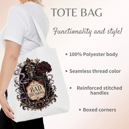 Bad Decisions Fictional Use Only Tote Bag, Dark Romance Book Lover Tote, Romantasy Reader Bag, BookTok Gift